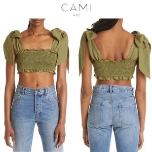 CAMI NYC Benita Smocked Crop Top In Green 220$